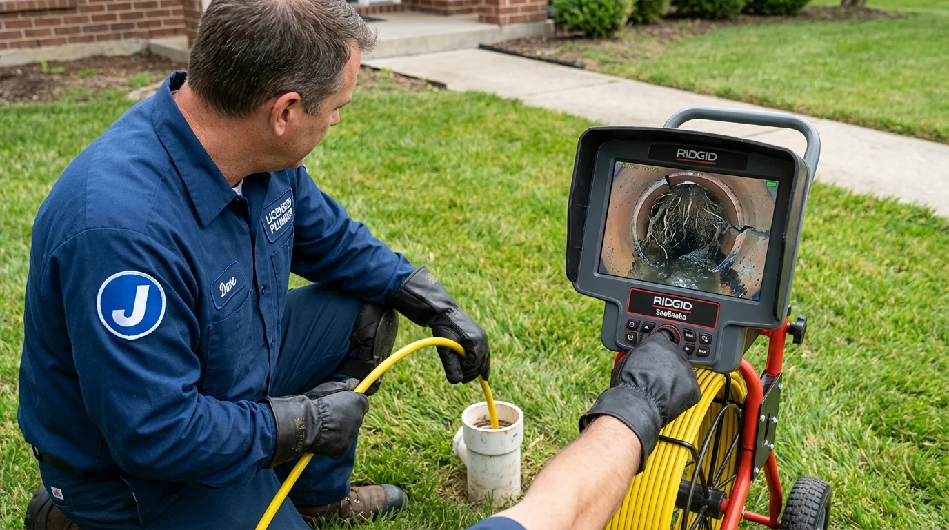 Sewer camera inspection being performed by Johns Plumbing LLC in Hudson